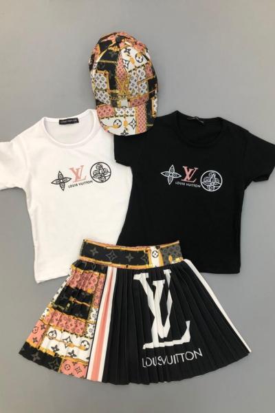 ÇİÇEKLİ LOUİS VUİTTON ETEKLİ TAKIM Siyah