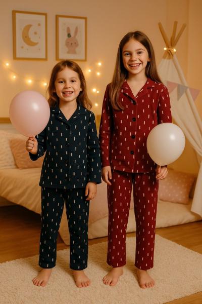 ÇİZGİ DESENLİ SÜET UNİSEX PİJAMA TAKIMI Bordo