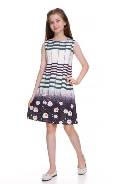 ÇİZGİLİ ÇİÇEKLİ SIFIRKOL ELBİSE Siyah