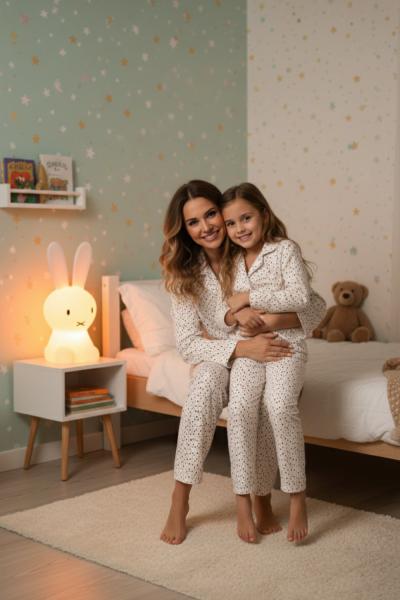 ÇİZGİLİ RENKLİ SÜET ÇOCUK PİJAMA TAKIMI  Ekru