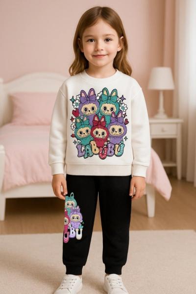 ÇOKLU LABUBU 3 İP ŞARDONLU EŞOFMAN TAKIMI  Beyaz