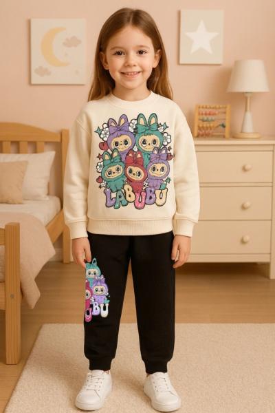 ÇOKLU LABUBU 3 İP ŞARDONLU EŞOFMAN TAKIMI  Bej