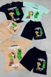 CREEPER VS ALEX YAZILI MİNECRAFT ERKEK ŞORTLU TAKIM  Bej