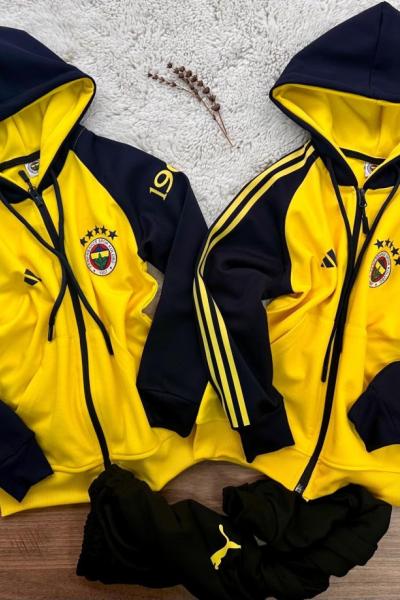 DALGIÇ F İKİ RENKLİ KOLLARI 1907 YAZAN LACİVERT SARI TAM FERMUAR EŞOFMAN TAKIMI  Lacivert