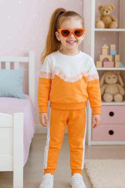 DANTEL DETAYLI İKİ İP ŞARDONLU KIZ TARZ TAKIM Turuncu