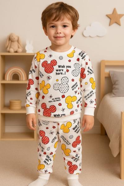 DİJİTAL 2 İP PUANLI MİCKEY KAFALI EŞOFMAN TAKIMI Beyaz