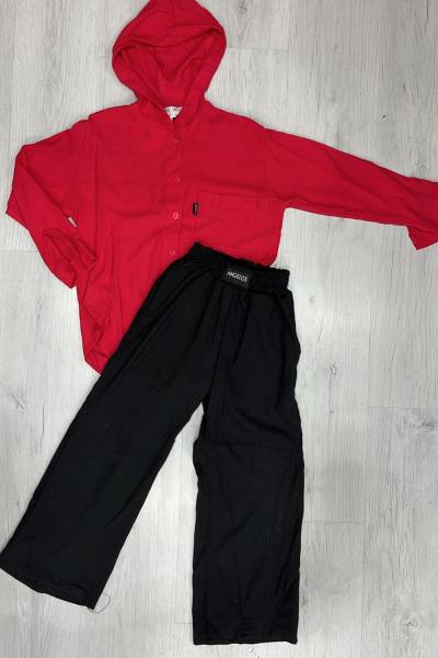 DÜĞMELİ KAPŞONLU TUNİKLİ AYROBİN TAKIM Nar Çiçeği