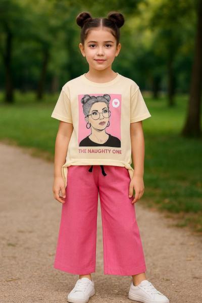 DÜŞÜNEN GÖZLÜKLÜ KIZ BEL BÜZGÜLÜ ALT KETEN İSPANYOL TAKIM  Açık Pembe