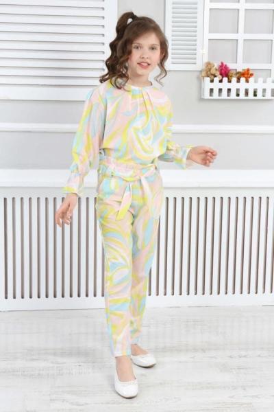 EKRU DESENLİ RENKLİ İKİLİ KIZ TAKIM  Mavi