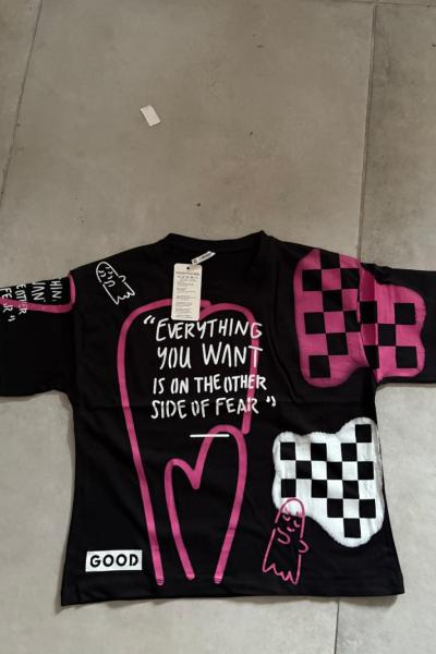 EVERYTHINK KARELİ KALPLİ KIZ TİŞÖRT Siyah