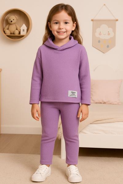 FİTİLLİ KAPŞONLU CEPLİ HAVUÇ PANTOLON KIZ TAKIM Lila