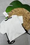 FİTİLLİ YAN BAĞLAMALI CROP KIZ TİŞÖRT Beyaz