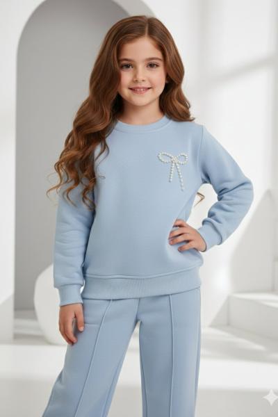 FİYONK İNCİLİ 3 İP ŞARDONLU KIZ TAKIM  Bebe Mavisi