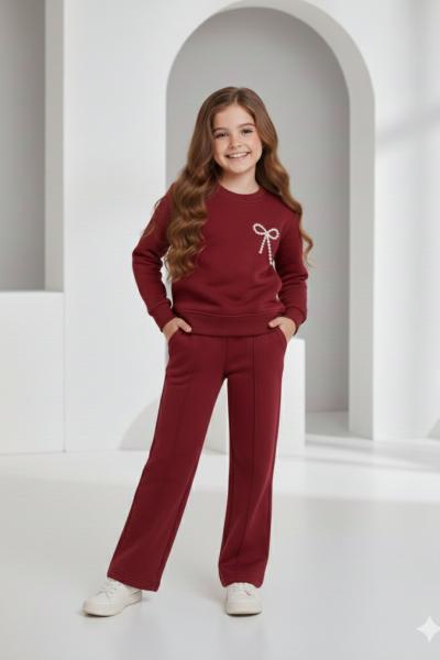 FİYONK İNCİLİ 3 İP ŞARDONLU KIZ TAKIM  Bordo