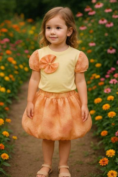 FİYONKLU KOLLARI RENKLİ BALON ETEKLİ TAKIM  Somon