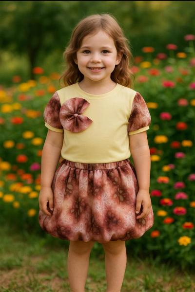 FİYONKLU KOLLARI RENKLİ BALON ETEKLİ TAKIM  Mürdüm