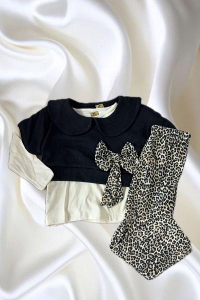 FİYONKLU İÇ BADİLİ SÜVETERLİ LEOPARLI KIZ TAKIM  Leopar