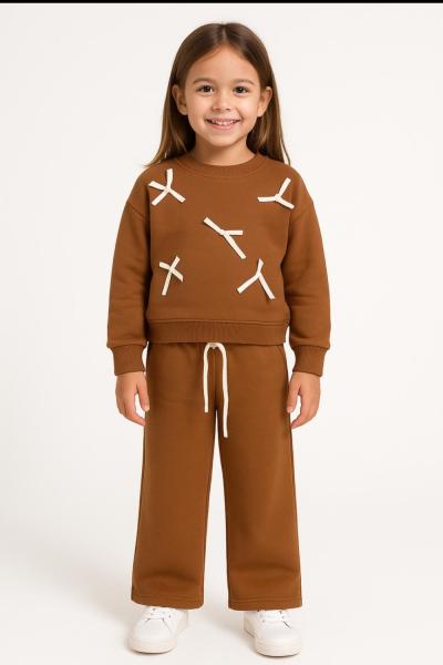 FİYONKLU 3 İP ŞARDONLU KIZ TAKIM Kahverengi