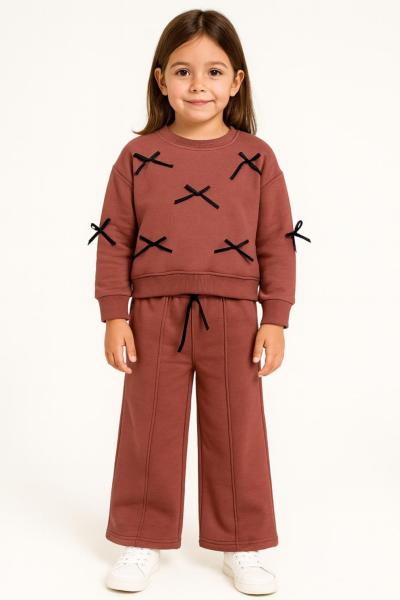 FİYONKLU 3 İP ŞARDONLU KIZ TAKIM Gül