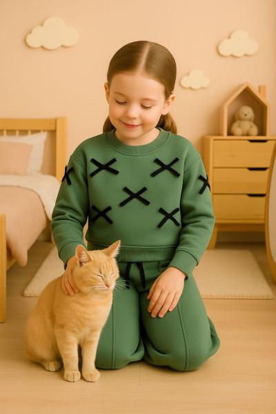 FİYONKLU 3 İP ŞARDONLU KIZ TAKIM Yeşil