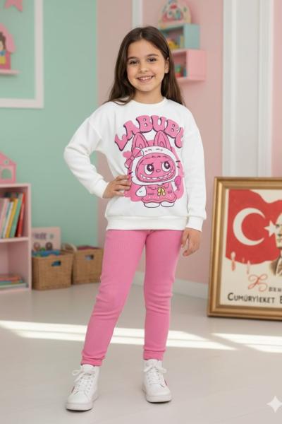 FİYONKLU LABUBU FİTİLLİ İKİ İP KIZ TAKIM Pembe