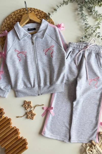 FİYONKLU 3 İP ŞARDONSUZ TAM FERMUAR KIZ TARZ TAKIM Gri