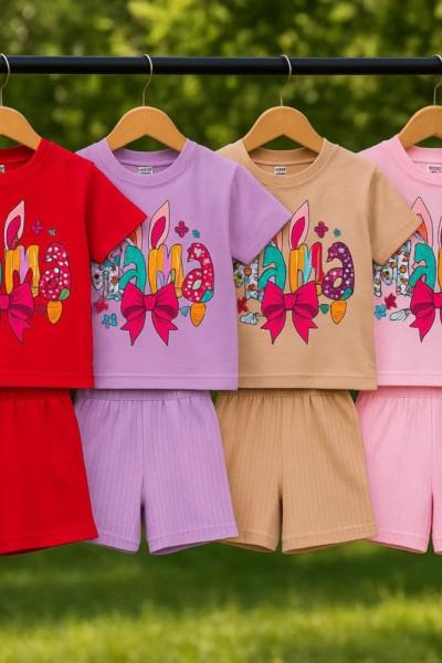 FİYONKLU MAMA ŞORTLU KIZ TAKIM  Bej