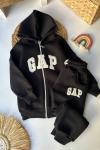 GAP FERMUARLI 3 İP ŞARDONLU GARSON BOY EŞOFMAN TAKIMI  Siyah