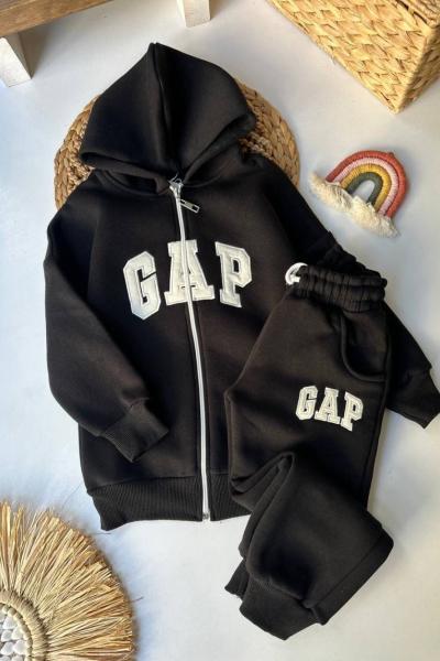 GAP FERMUARLI 3 İP ŞARDONLU GARSON BOY EŞOFMAN TAKIMI  Siyah