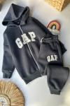 GAP FERMUARLI 3 İP ŞARDONLU GARSON BOY EŞOFMAN TAKIMI  Gri