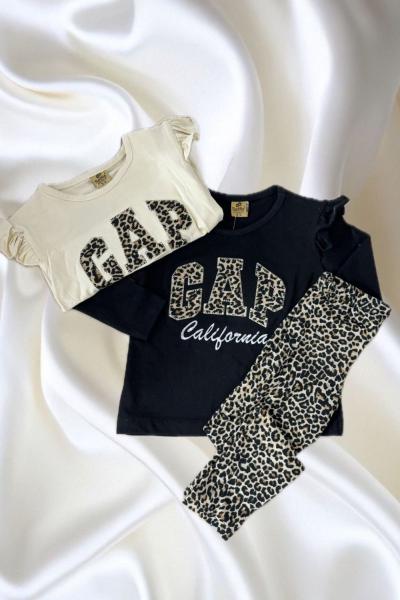 GAP YAZILI LEOPARLI KIZ TAYTLI TAKIM Siyah