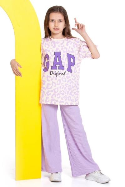 GAP YAZILI FİTİLLİ İSPANYOL PAÇALI KIZ TAKIM  Lila