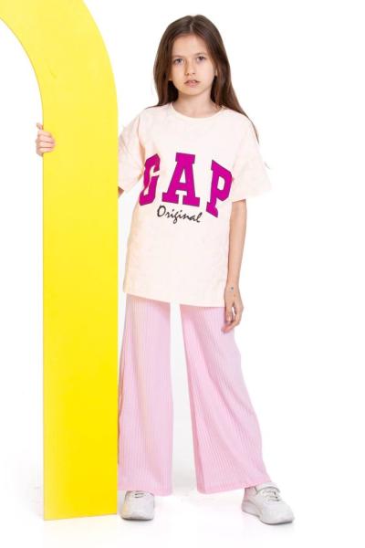 GAP YAZILI FİTİLLİ İSPANYOL PAÇALI KIZ TAKIM  Pembe