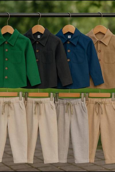 GÖMLEKLİ KLASİK KETEN ERKEK TAKIM  Gri