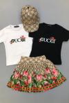 GUCCİ ÇİÇEKLİ ETEKLİ KIZ TAKIM Siyah