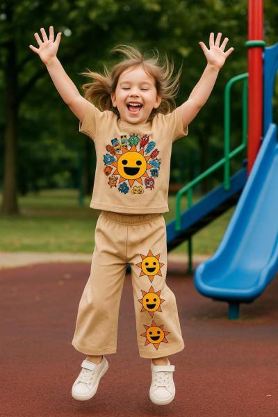 GÜNEŞLİ DÜNYA MODEL İSPANYOL KIZ TAKIM  Bej