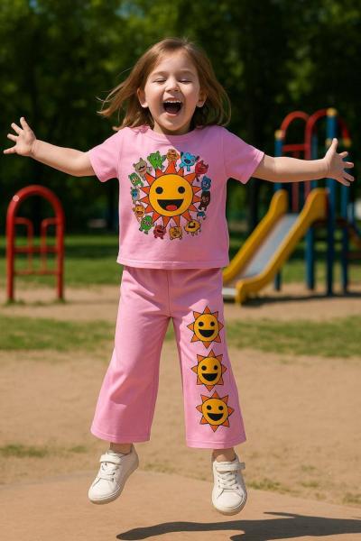 GÜNEŞLİ DÜNYA MODEL İSPANYOL KIZ TAKIM  Pembe