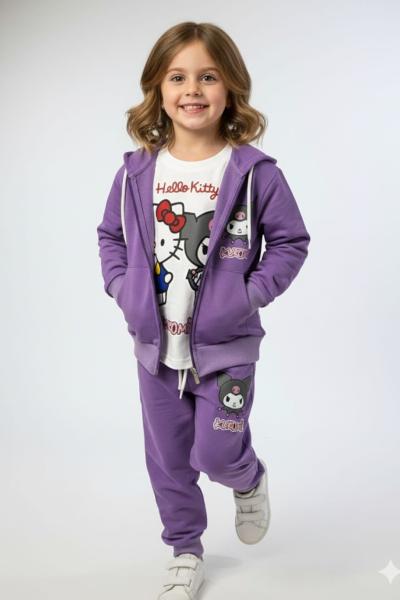 HELLO CİTY VE KUROMİ 3 LÜ EŞOFMAN TAKIMI Lila