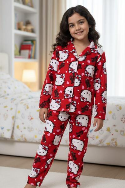 HELLO KİTTY SÜET PİJAMA TAKIMI Kırmızı