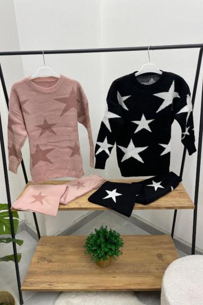 HER YERİ YILDIZLI PANTOLONLU TRİKO TAKIM Siyah