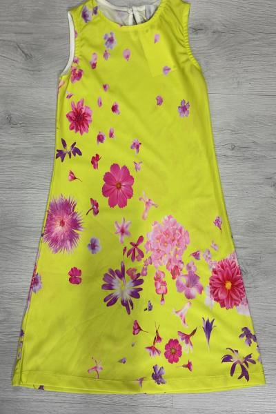 HER YERİ ÇİÇEKLİ SIFIRKOL ELBİSE Sarı