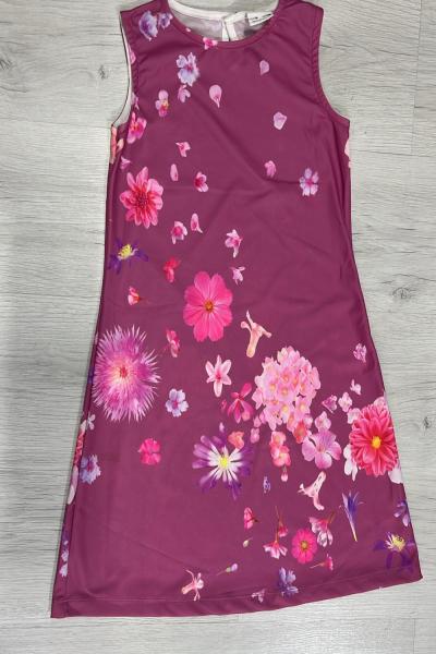 HER YERİ ÇİÇEKLİ SIFIRKOL ELBİSE Mürdüm