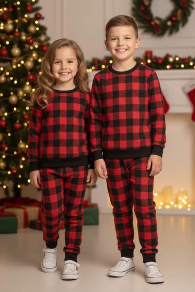 HER YERİ KARELİ UNİSEX TAKIM  Kırmızı