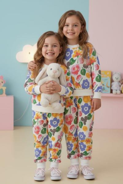 HER YERİ ÇİÇEKLİ KIZ TAKIM Beyaz