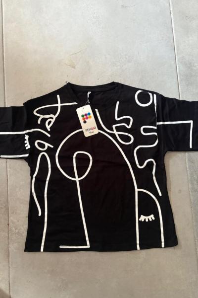 HER YERİ ÇİZGİLİ TİŞÖRT Siyah