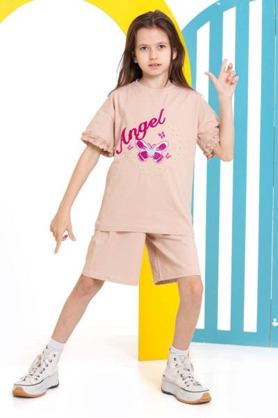 KALP ORTASI KELEBEK ANGEL ŞORTLU KIZ TAKIM  Bej