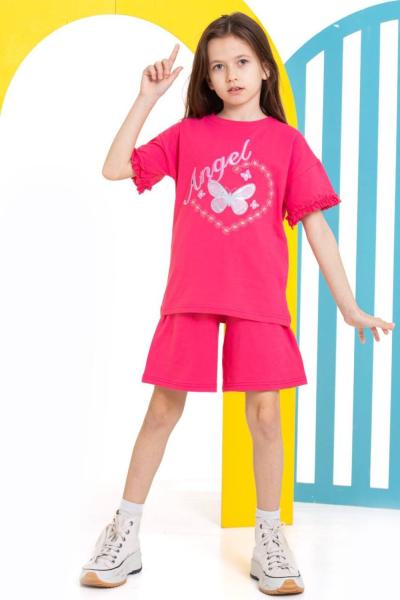 KALP ORTASI KELEBEK ANGEL ŞORTLU KIZ TAKIM  Fuşya
