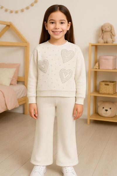 KALPLİ TAŞ İŞLEMELİ EŞOFMAN TAKIMI Beyaz