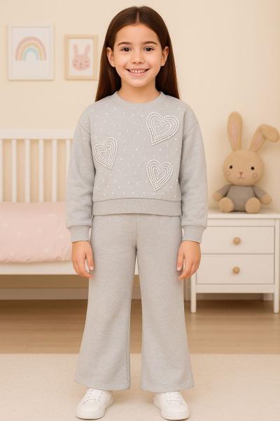 KALPLİ TAŞ İŞLEMELİ EŞOFMAN TAKIMI Gri