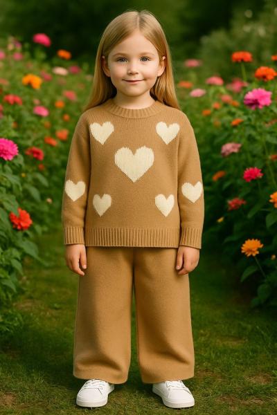 KALPLİ TRİKO KIZ TAKIM Bej